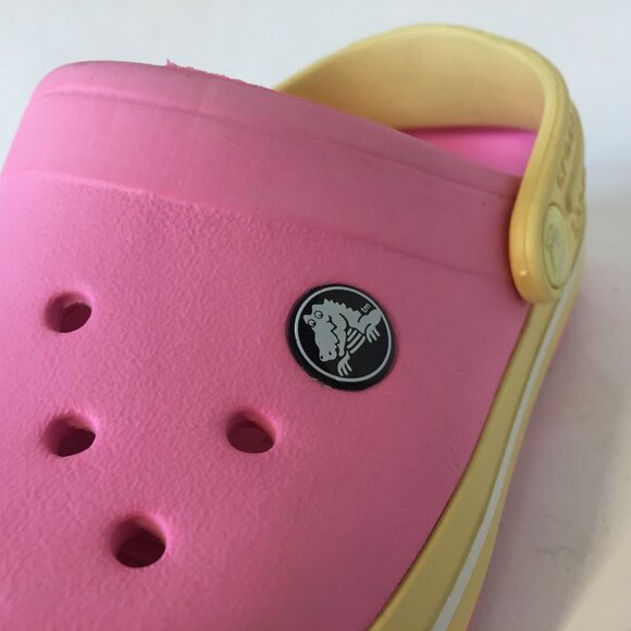 Girls Crocs Pink and Yellow Clogs Size J 1 Kids Shoes Original - Picture 9 of 14
